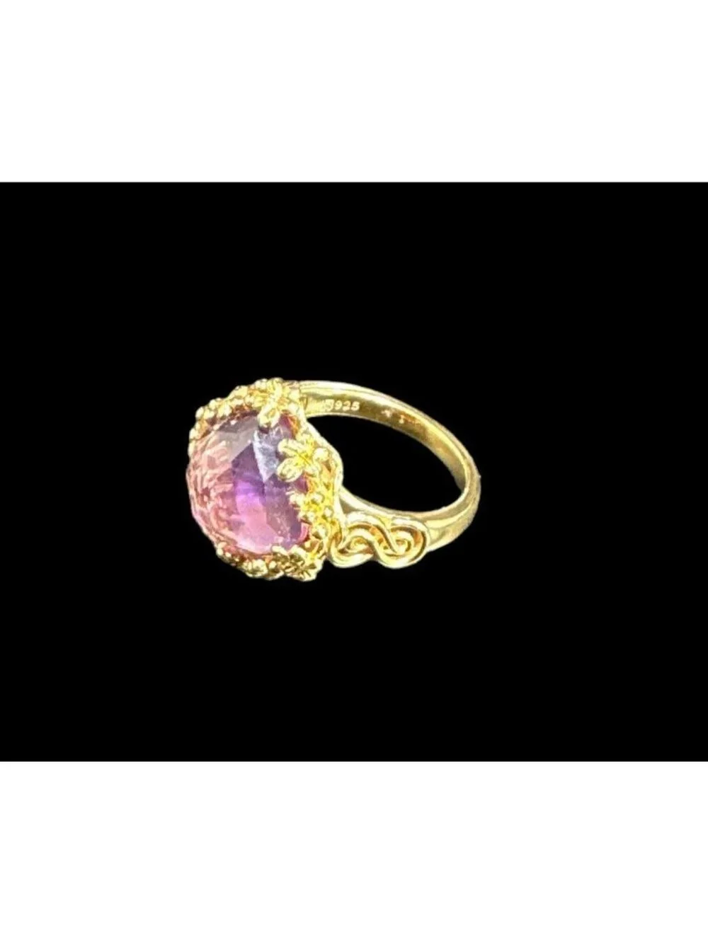 Michelle Albala Sterling Silver and Square Cut Amethyst Ring Floral Scrollwork